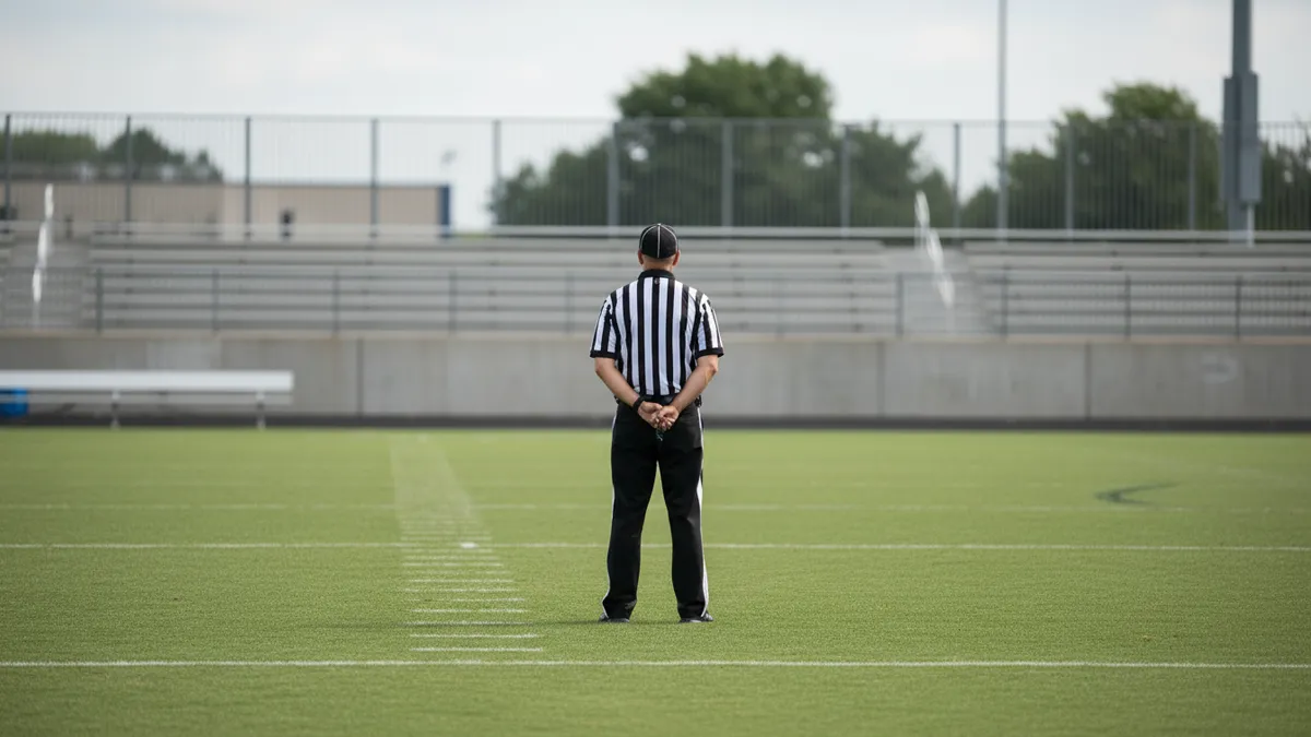 Un árbitro de la NFL de espaldas en el campo de juego.